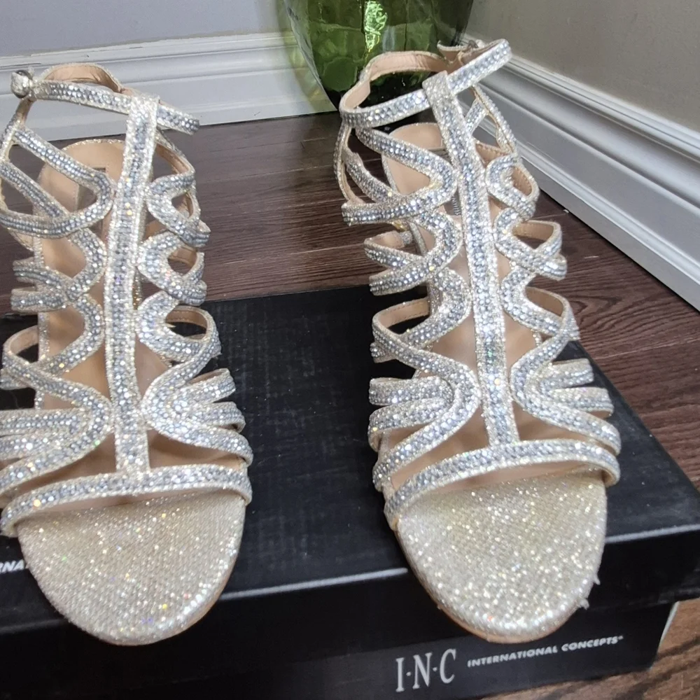 INC International Concepts Women's Silver Strappy Heels - Picture 9 of 13